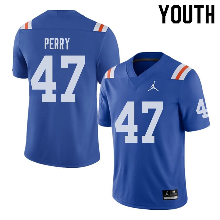 NCAA Florida Gators Austin Perry Youth #47 Jordan Brand Alternate Royal Throwback Stitched Authentic College Football Jersey IOL4464SZ